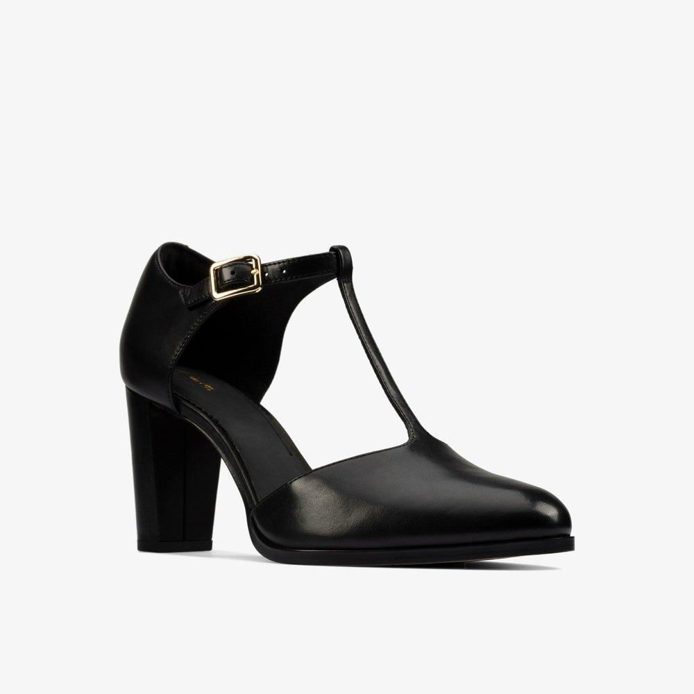 Kaylin 85 T Bar Black Leather