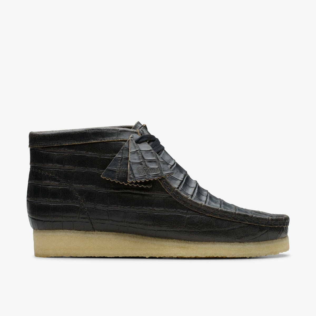 Wallabee Boot Black Crocodile Distress