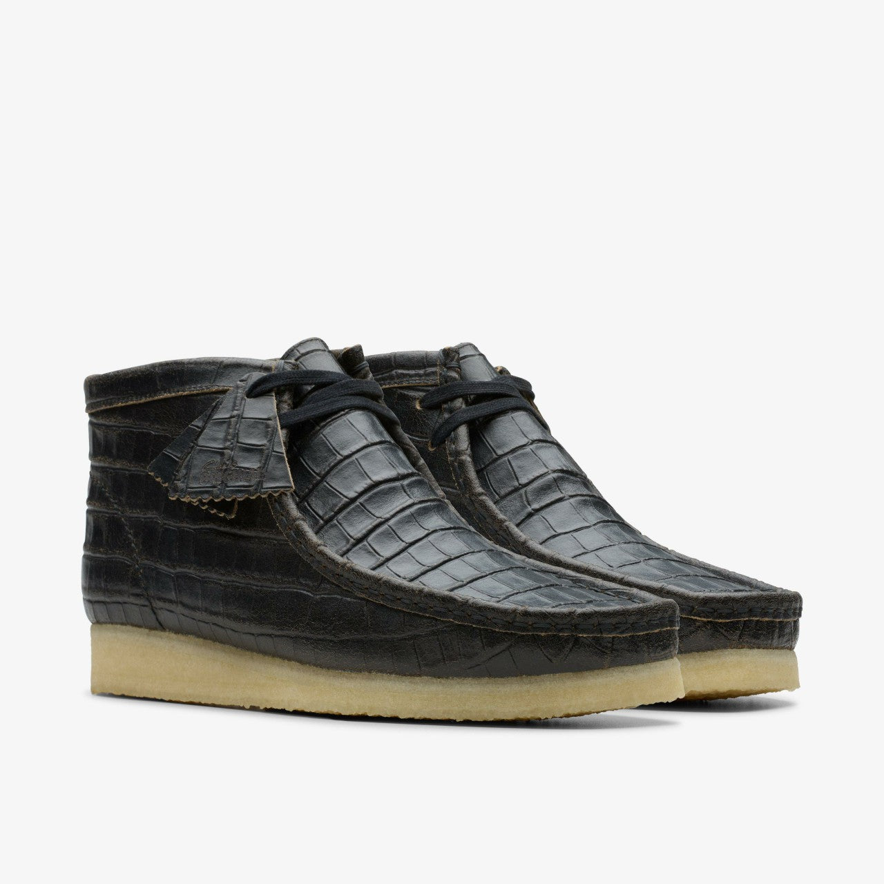 Wallabee Boot Black Crocodile Distress