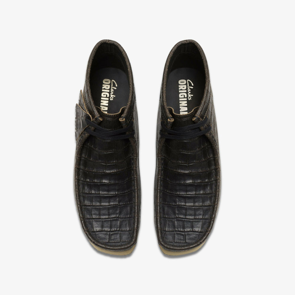 Wallabee Boot Black Crocodile Distress