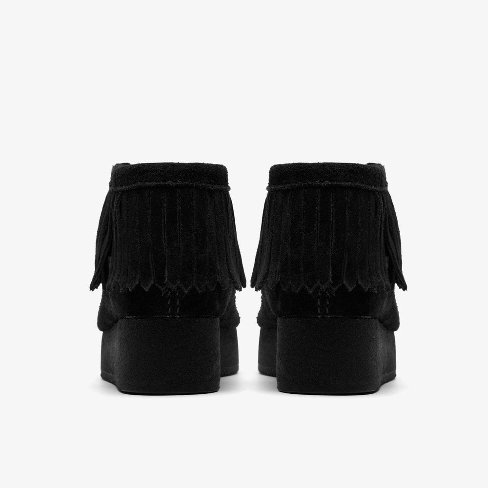 Wallabee Wedge Fringe Black Suede