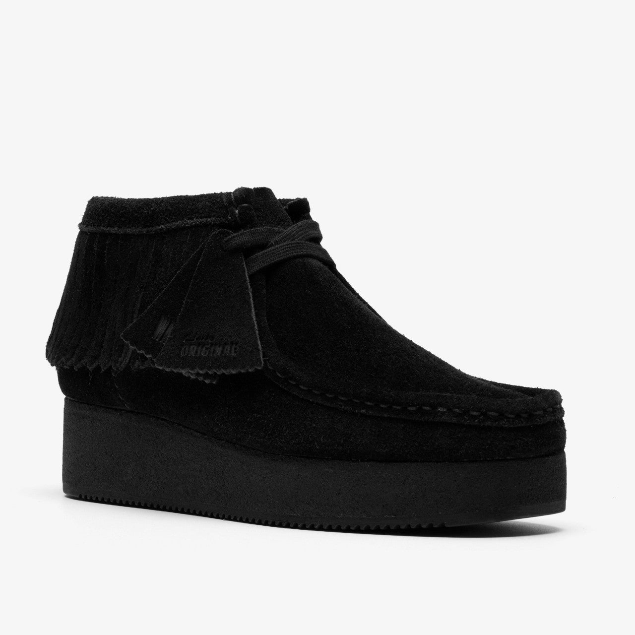 Wallabee Wedge Fringe Black Suede